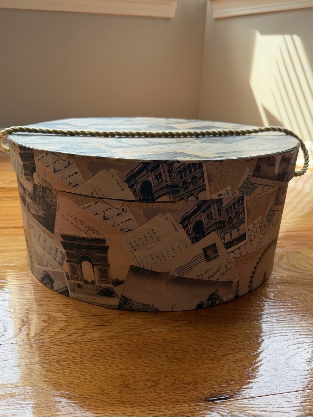 Paris Postcard Decorative Hat Box - Brown